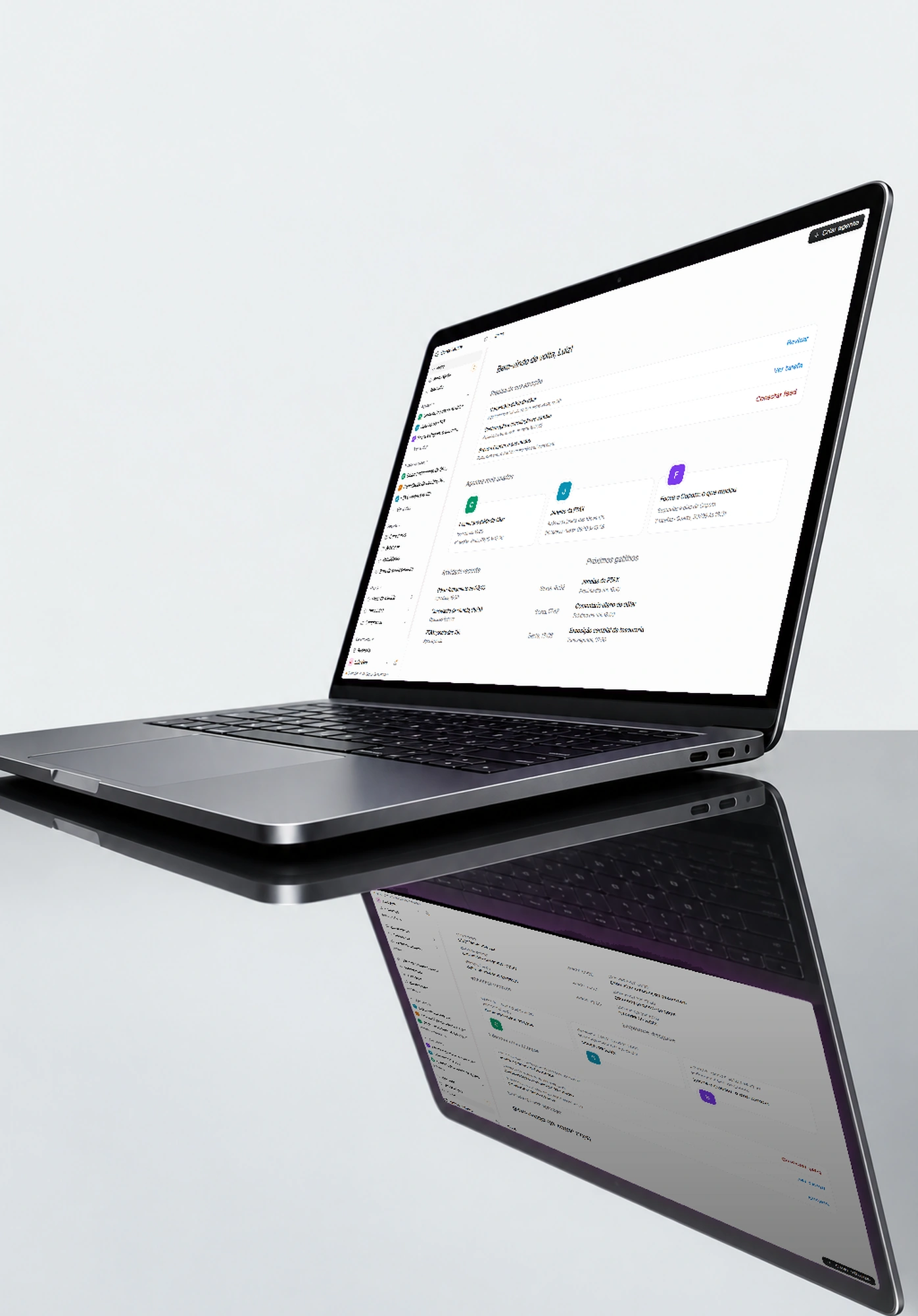 A plataforma Quote Genius em um MacBook. Captura fornecida do protótipo com dados de exemplo.